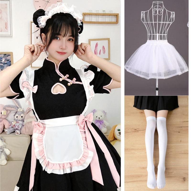 Chinese style maid outfit COS hollow new Chinese cheongsam maid uniform suit dress