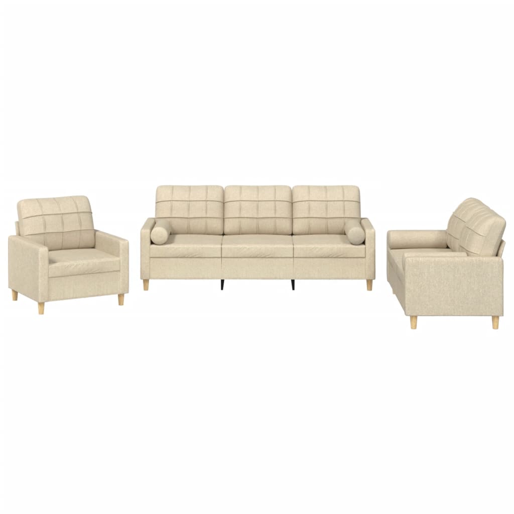 3 Piece Sofa Set with Cushions Cream Fabric