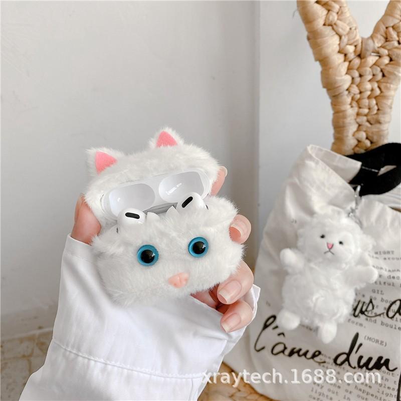 New White Cat Plush Earphone Cover for Apple AirPods 1 Protective Case Pro1 Silicone Soft Case