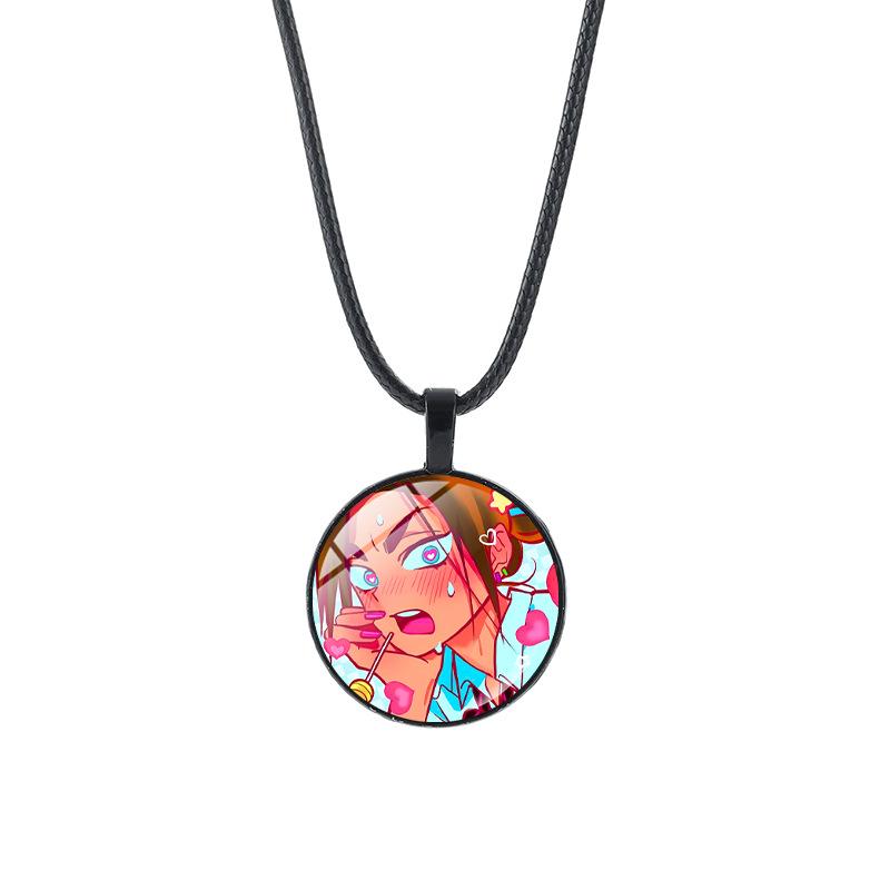 Alien Stage Anime Pendant Necklace with Time Gem on Black Rope Chain