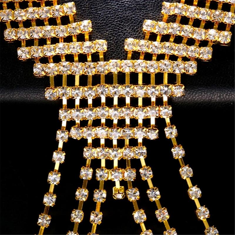 Stylish U Shape Layer Fringe Chest Necklace In Gold And Silver For Wedding Party And Cosplay Outfits