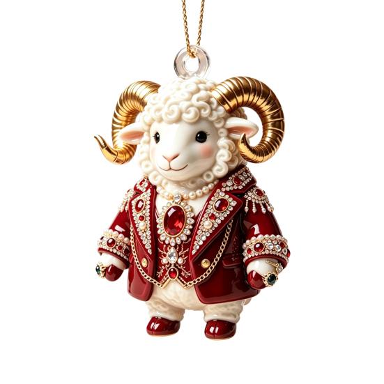 Holiday Gift Ideas 2027 New Year Sheep Ornament, 2D Acrylic Christmas Tree Pendant Xmas Hanging Pendants with String, Chinese Zodiac Goat Decor,