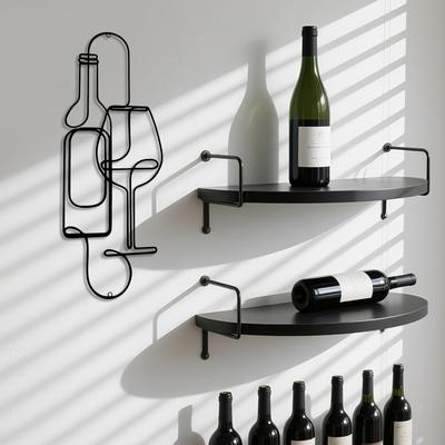 Decoración de Pared de Metal con Dibujo Lineal Minimalista Botellas de Vino Vidrio Negro Moderno Bar Cocina Arte para el Hogar 15.75x5.98 Pulgadas