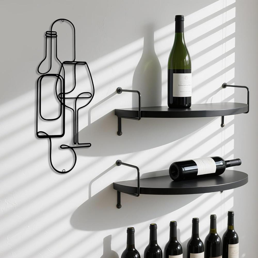 Minimalistische Lijntekening Metaal Wanddecoratie Wijnflessen Glas Zwart Modern Bar Keuken Huis Kunst 15,75x5,98 Inch