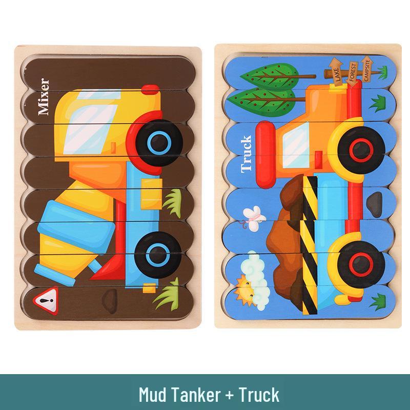 Double-Sided Children s Wooden Puzzle: Transportation & Animals Story Board