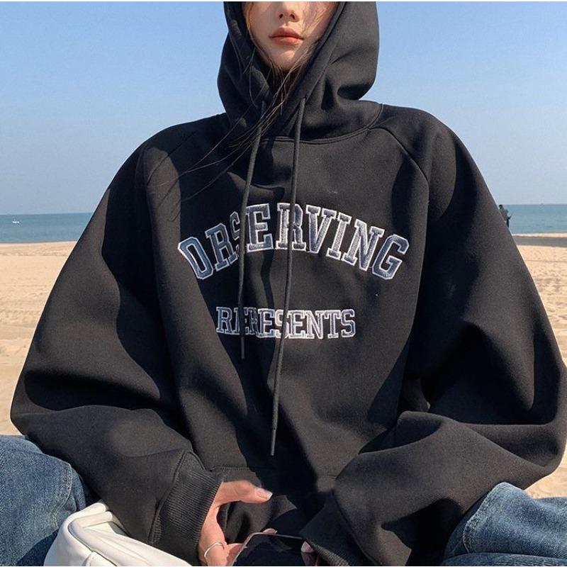 Velvet Thickened Hooded Sweatshirt for Female Students Couple Outfit BF Style Loose Long-sleeved Base Shirt Large Size Jacket Top for Women