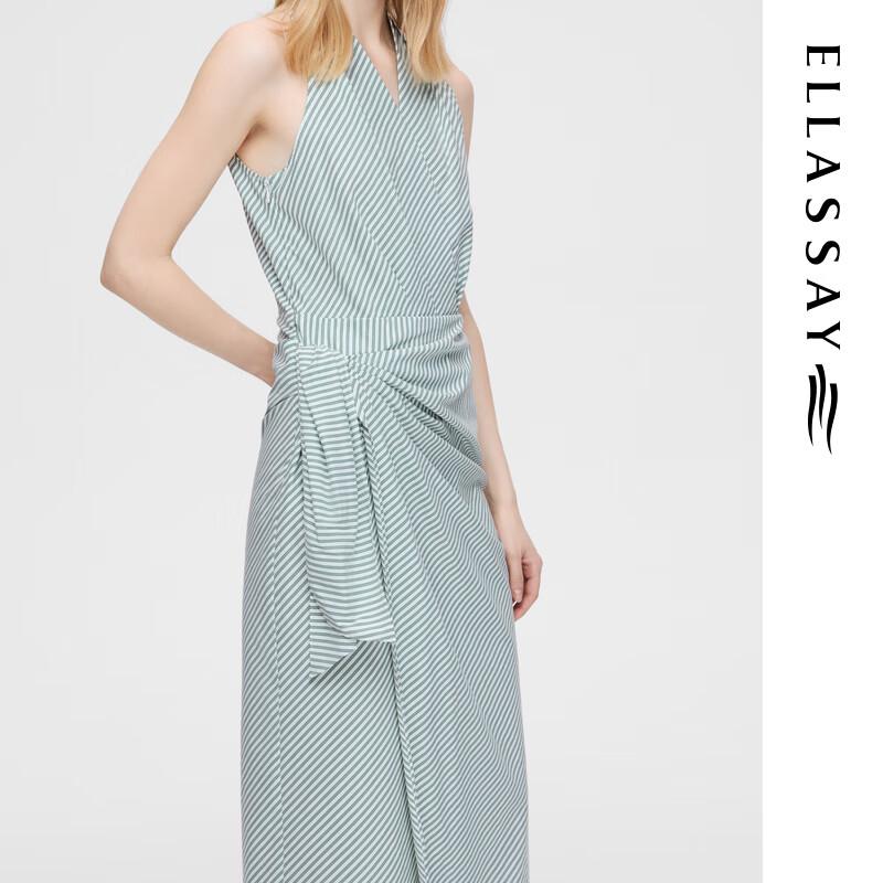 ELLASSAY 2025 Early Spring Shirred Striped Mid-length Dress