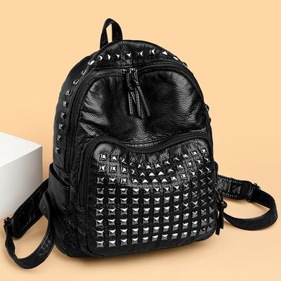 Soft Leather Rivet Fashion Designer Large Capacity Female Backpacks Girls Luxury Female Backpack Travel Bags
