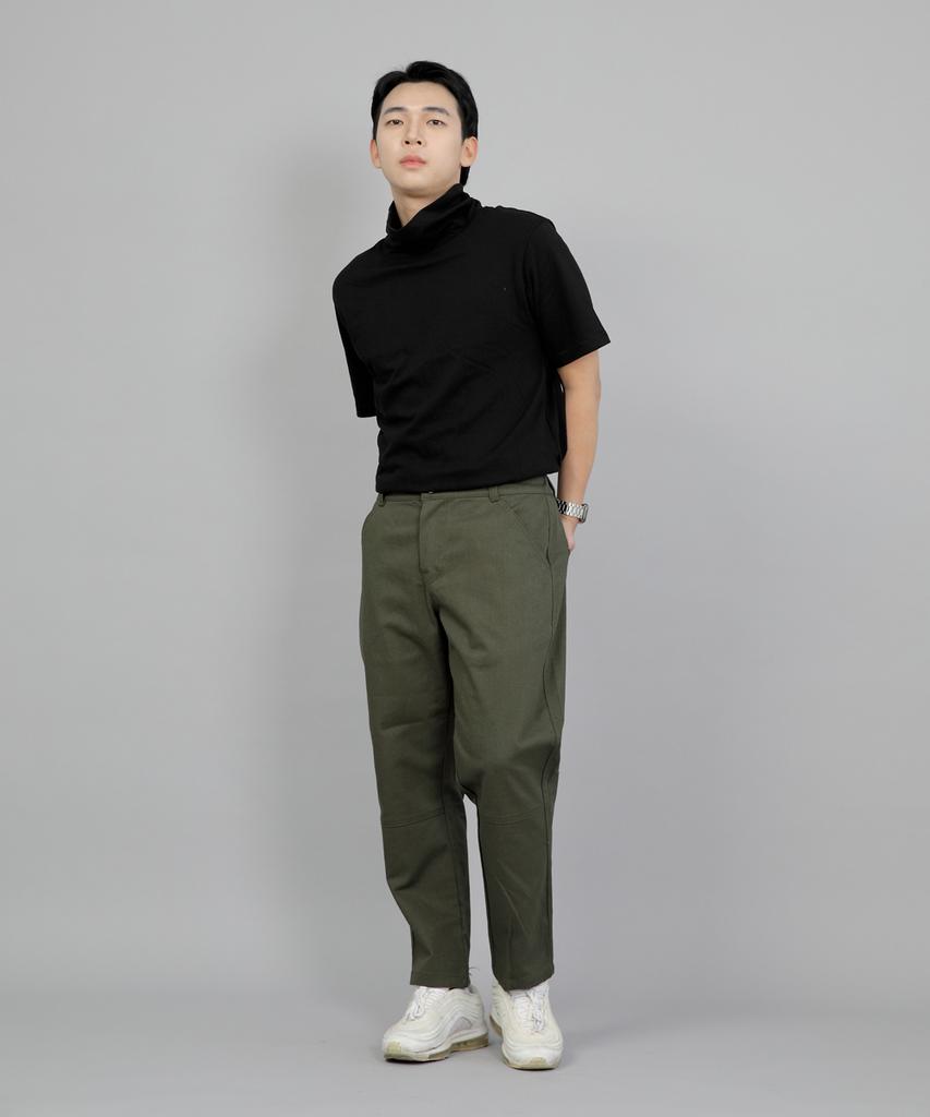Seinteukeulu Wide Cut Crop Half-Band Pants Wch-327 Khaki