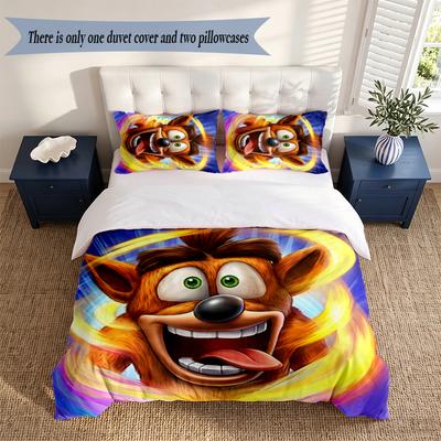 Crash Bandicoot  3‑Piece Bedding Set Soft Microfiber Duvet Cover Pillowcases Comfortable Bed Linen for Bedroom Decoration