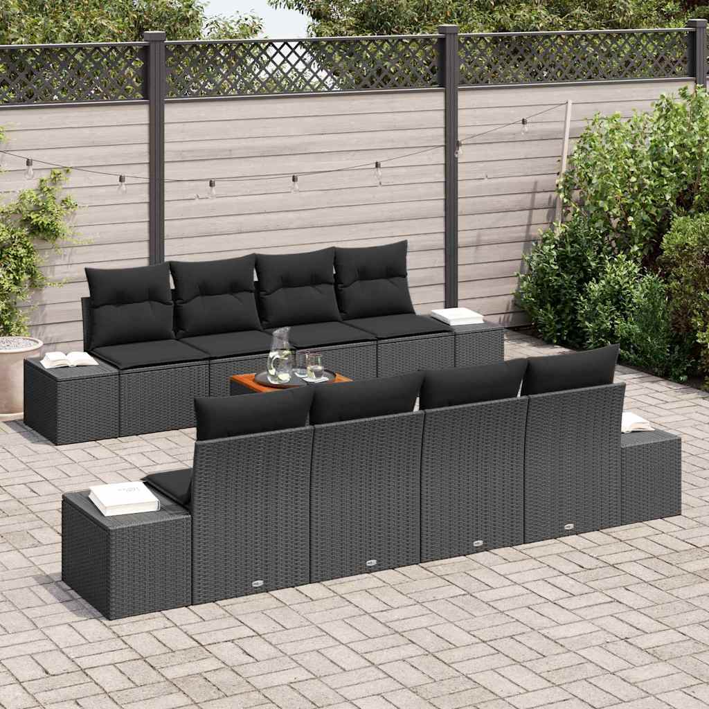 9 piece black garden sofa set with cushions