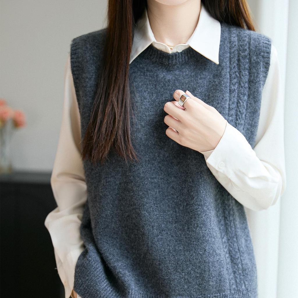 Koreanischer Stil Reiner Wollstrickweste - Herbst/Winter Layering Weste