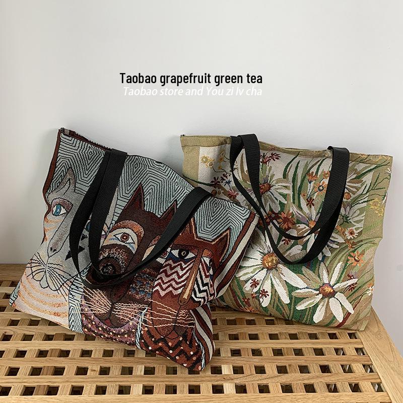 European & American Style Printed Canvas Bag: Large-Capacity Handbag, Cute Korean Shoulder Bag, Perfect for Moms & Students
