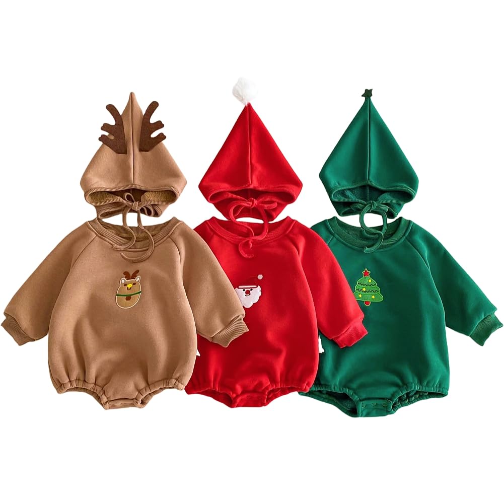 

VNGOLERRY Рождественский детский ромпер и толстовка с рождественской елкой для мальчиков и для детского праздника. Идеально подходит для размеров и костюма 90, Олень, Санта, Шапка,