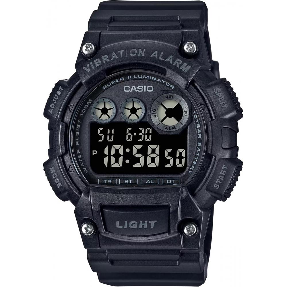 

W 735h 1 Bv [] [caSio] Стандартные цифровые мужские наручные часы с функцией вибрации, черный, реверсивный ЖК-дисплей, подлинный