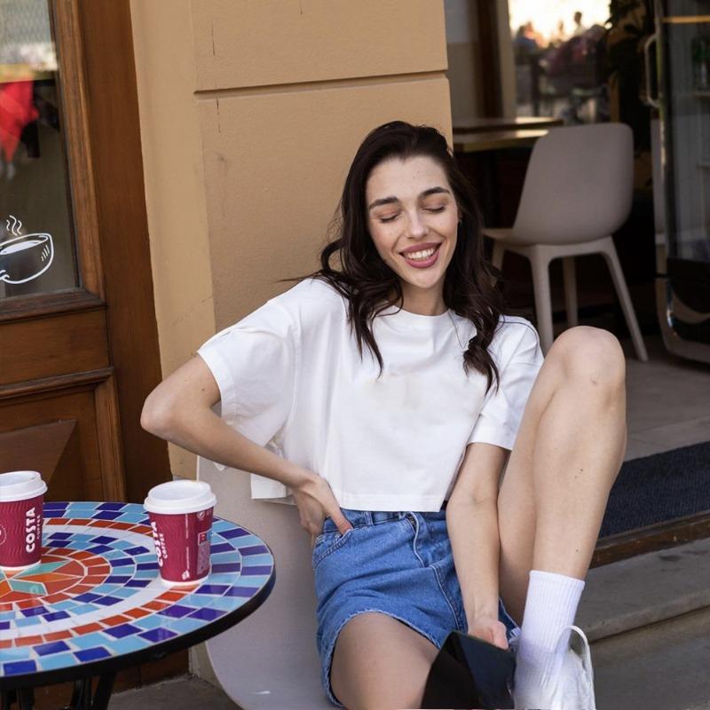 Women's New Spring and Summer Solid Colour Short T-shirt Cotton Short-sleeved Tops Spice Girls Style