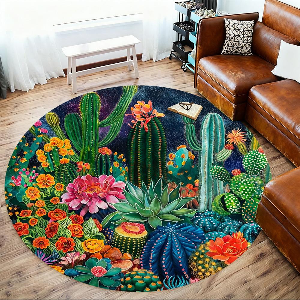 1PC cactus flowers Office Round Area Rug, Under Office Chairs Bedroom Living Room Home Decor, Carpet for Office -1110004