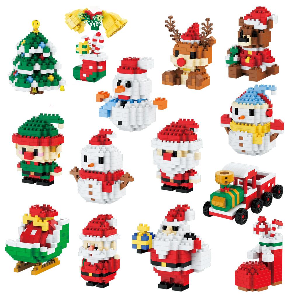 Children Festive Christmas Mini Gift Micro Building Blocks 3D Snowman Santa Claus Tree Decor Model Toy For Kids