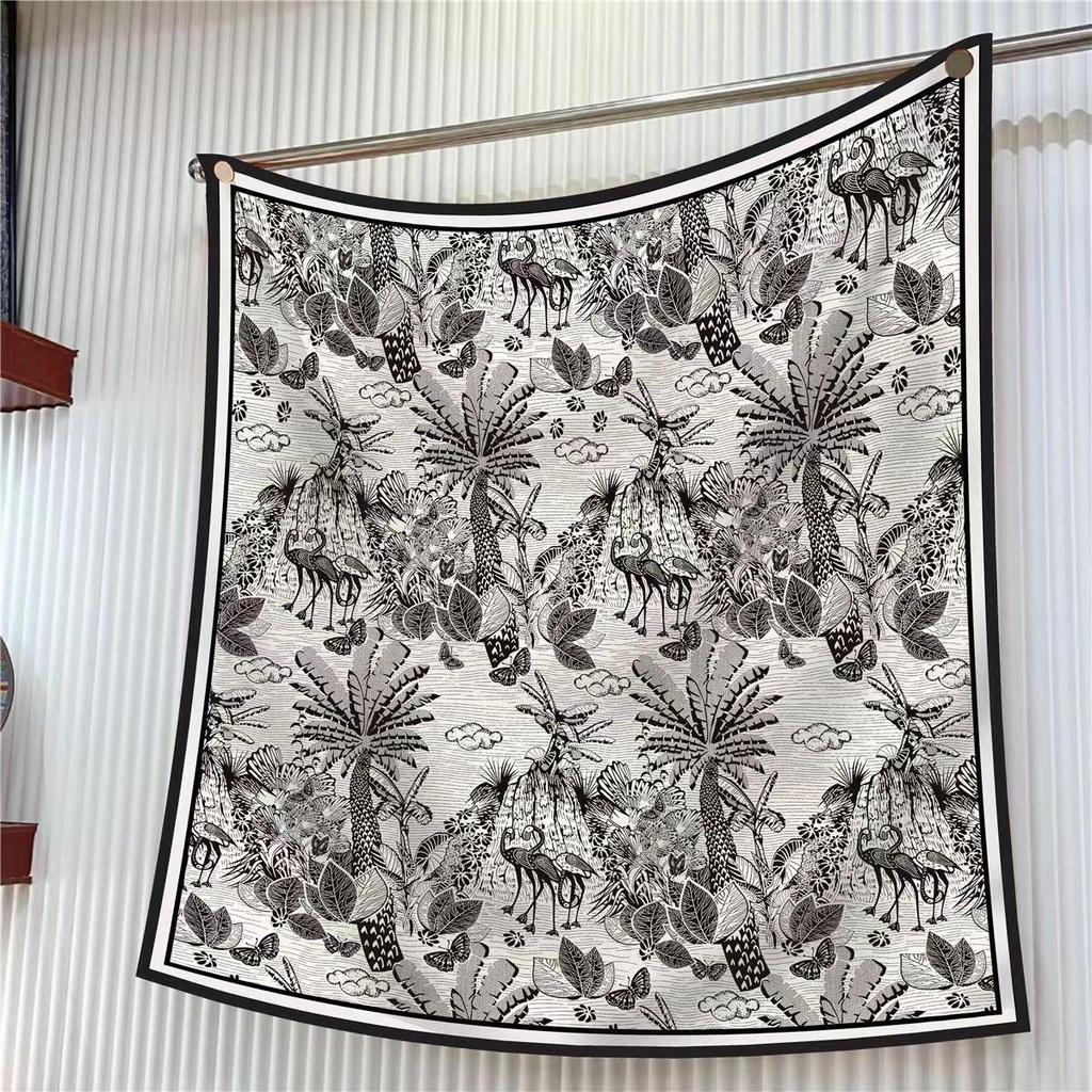 90cm Large Twill Silk Scarf: High-Quality, Fashionable Square Print, Versatile Shawl with Sun Protection