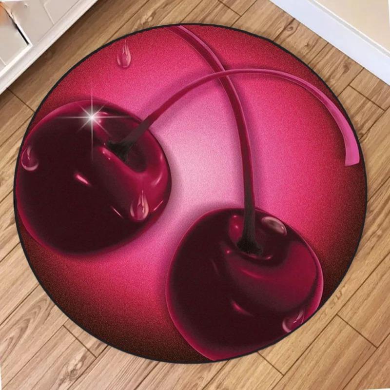 

Transparent Cherry Print Round Carpet Soft Anti-slip and Wear-resistant Used As A Round Mat for Living Room Beautiful Circle Rug 40x40cm
