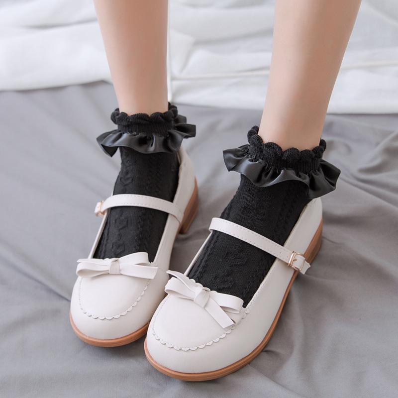 JK Lolita Spitze Rüschen Socken Einfarbig Schwarz Weiß Beige Kurze Socken Frauen Japanischen Stil Süße Mädchen Kawaii Niedliche Knöchelsocken