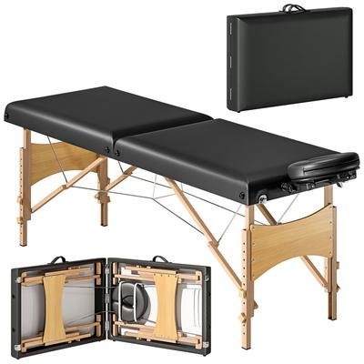 Höhenverstellbarer Massagetisch, Holzrahmen, Klappbares Massagebett, Schaumstoffpolsterung, Schwarz