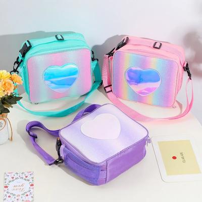 Children's Cute Pink Heart Lunch Bag Large Capacity Insulated Lunch Bag Student School Office Bento Portable Picnic Food
