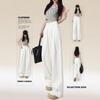 Women's High Waist White Wide Leg Jeans Loose Drapey Floor Length Denim Pants Commuter Urban Casual Trousers