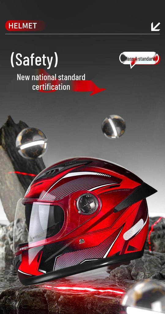 New 3C-Certified Full Face Motorcycle Helmet - Double Lens, All-Season, Cool, Cold-Proof, Rain-Proof, Unisex.