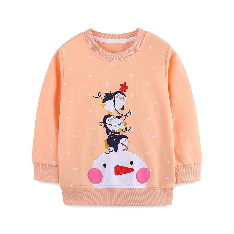 European Style Embroidered Girls Christmas Cotton Hoodie - Long-Sleeved Autumn Sportswear 7Y(125cm)