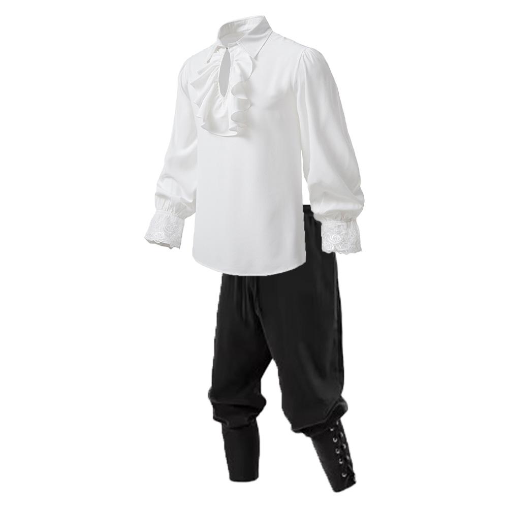 2-teiliges Set für Herren, mittelalterliche Kleidung, Party-Kostüm, Männerhemden und Piratenhosen, Halloween-Anzüge für Männer