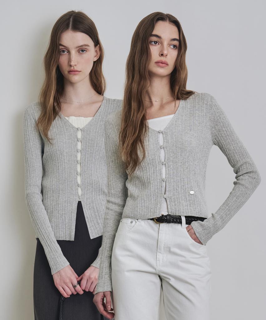 Costumeoclock Woman [Italy] Slim V-Neck Ribbed Cardigan 10 Color Cowcd003