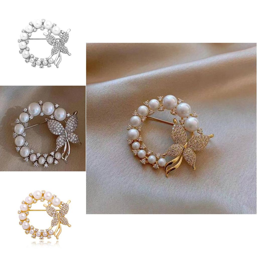 Butterfly Brooch With Alloy Rhinestones And Pearls For Women Fashionable And Artistic