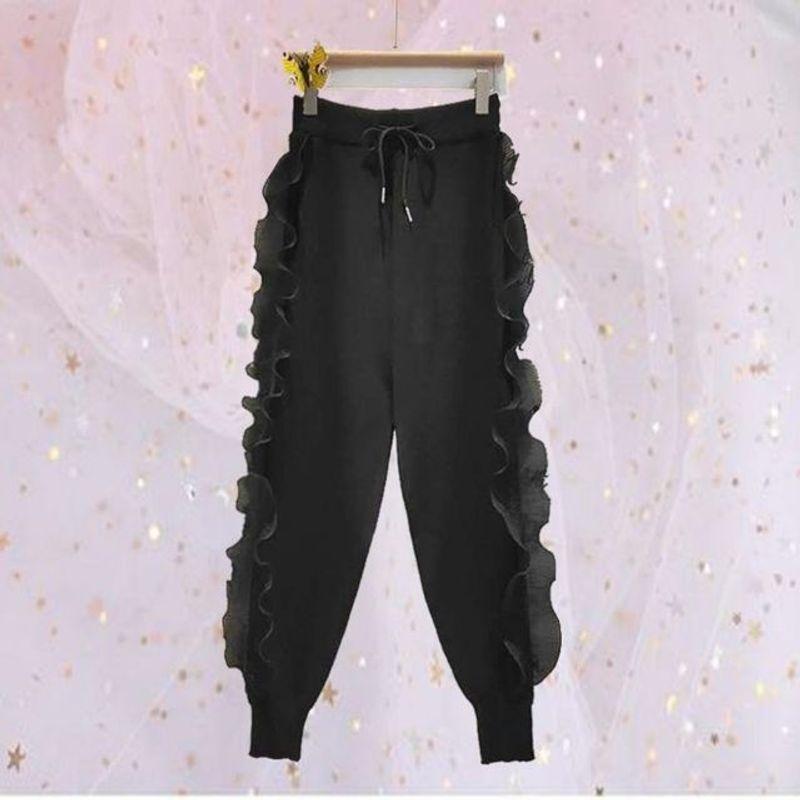 

Tall Waist Thin Wood Ear Harun Pants High Waist Slim Looking Wooden Ear Harem Pants Black XXL (70.00 kg-77.50 kg