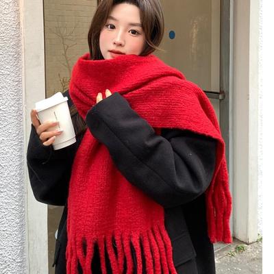 Rojo Navidad~ bufanda de flecos de fantasma de otoño e invierno atmósfera bufanda tejida gruesa de imitación cachemir