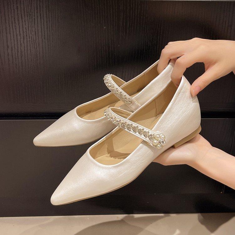 Simple Block Heel Single Shoes Autumn New Pointed Toe Shallow Mouth One Belt Non-slip Wear-resistant High Heels