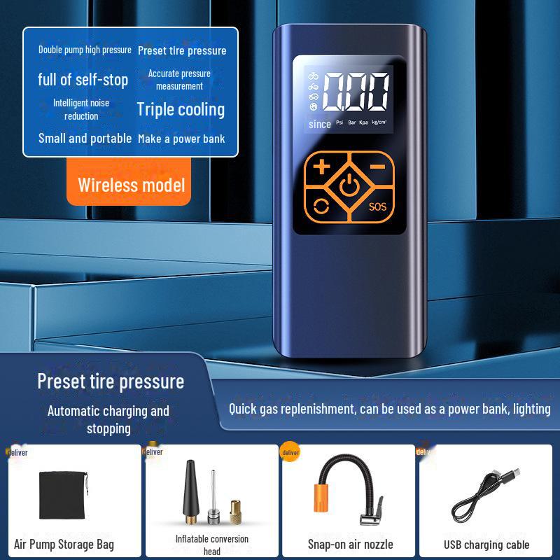 Wireless Portable Rechargeable Car Tire Air Pump with Digital Display