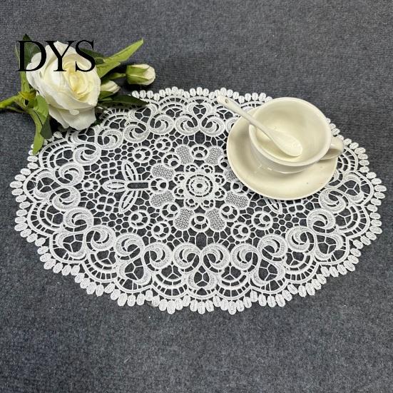 Elegant Table Decor White Lace Placemat, Round Oval Vintage Doily, Embroidered Placemat Mold-resistant Coaster for Cup Vase Dining Wedding Party