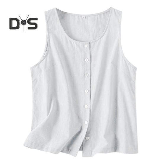 Dámské letní tílka s kulatým výstřihem, volný střih, jednobarevný design tílka na knoflíky, streetwear