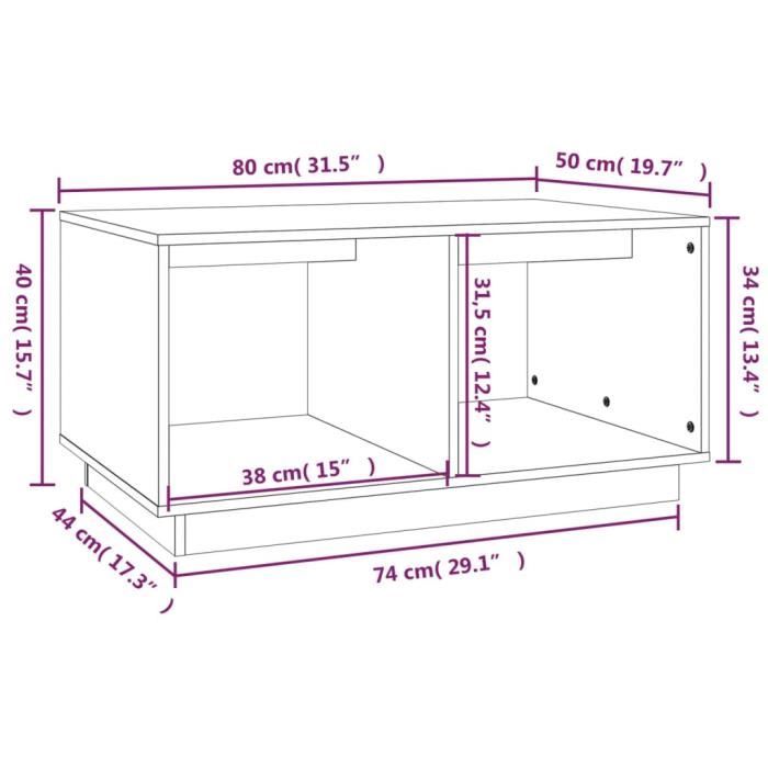 814438 vidaXL Table basse Noir 80x50x40 cm Bois massif de pin