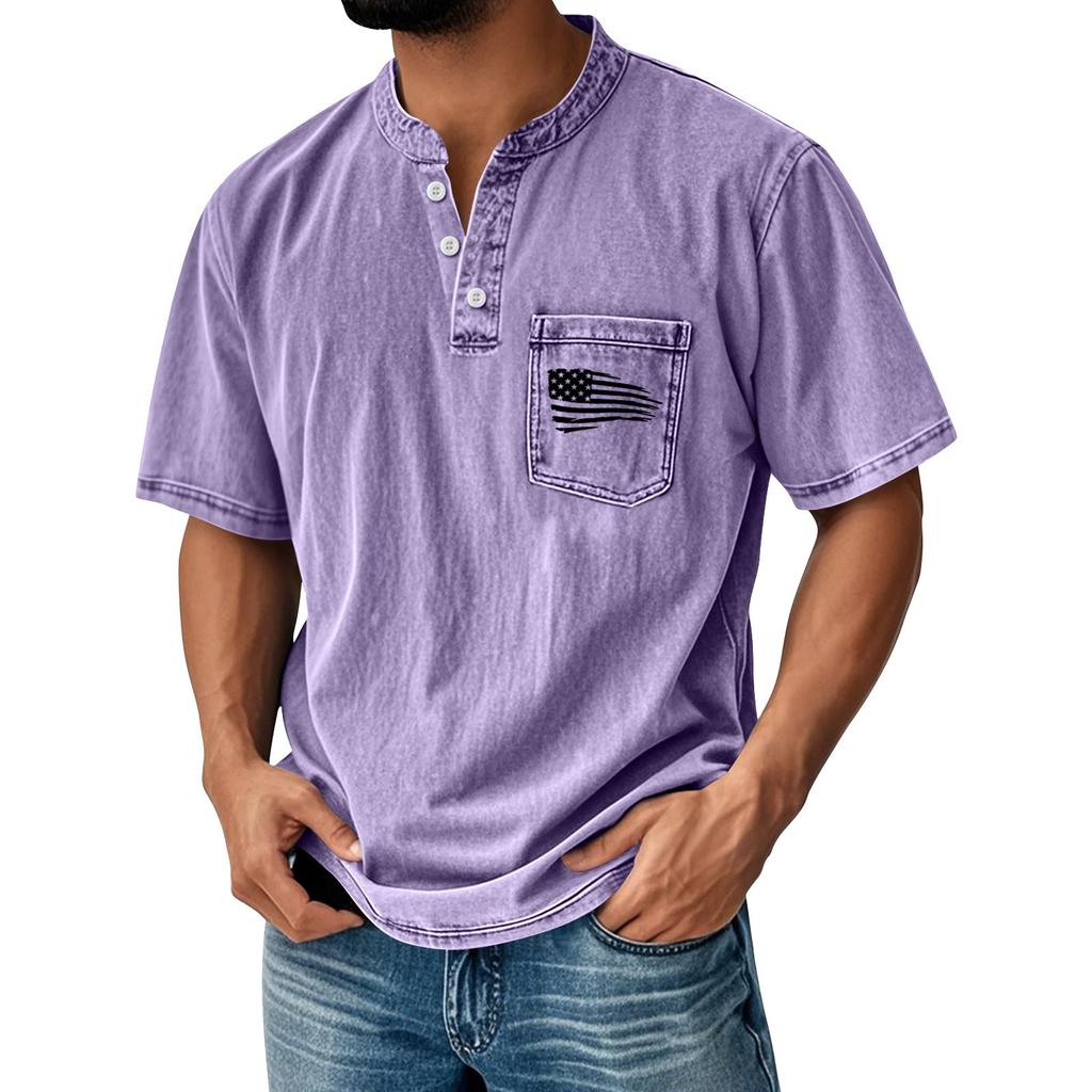 Men's Summer Round Neck Short Sleeve T-Shirt Neck Men's All-match Casual Button Shirt