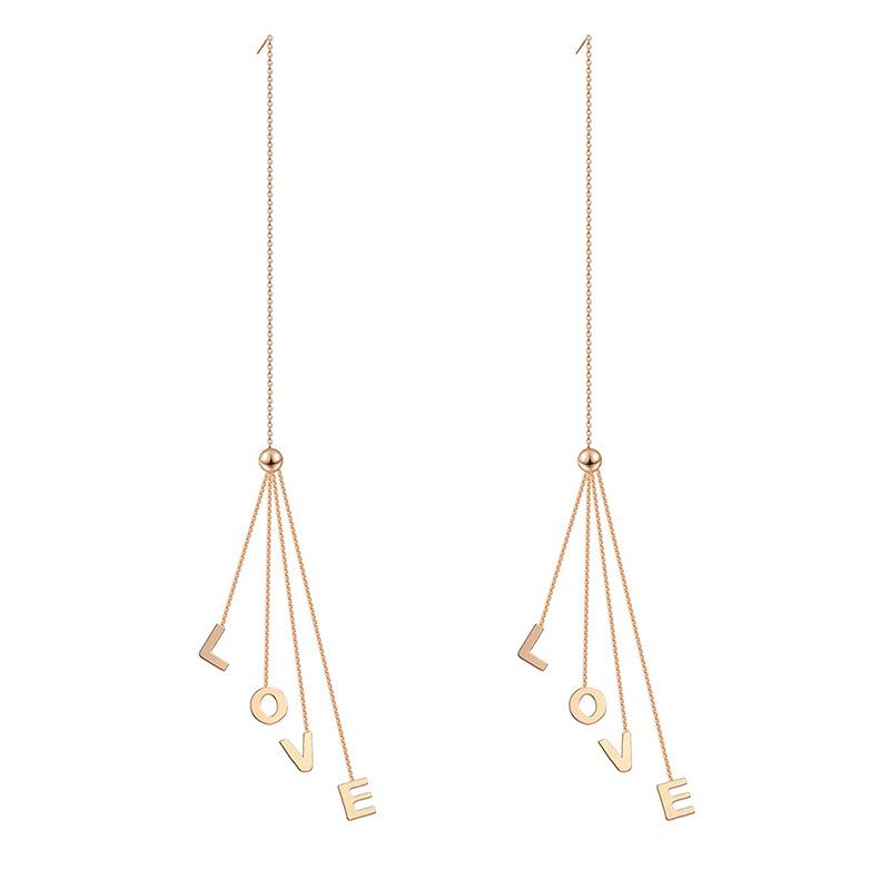 

Любовь Длинные серьги Женские Титановая сталь Серьги для лица феи Нержавеющая сталь Изысканные серьги с буквами золотой