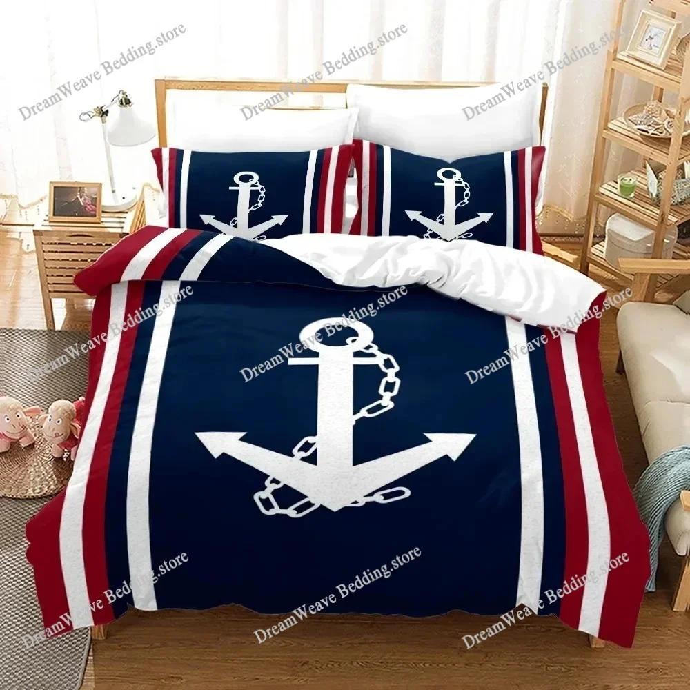 Juego de Ropa de Cama con Patrón de Ancla Marina Funda Nórdica 3D Ropa de Cama Diseño de Moda Decoración Juego de Funda Nórdica King Juego para Cama Doble Ropa de Cama