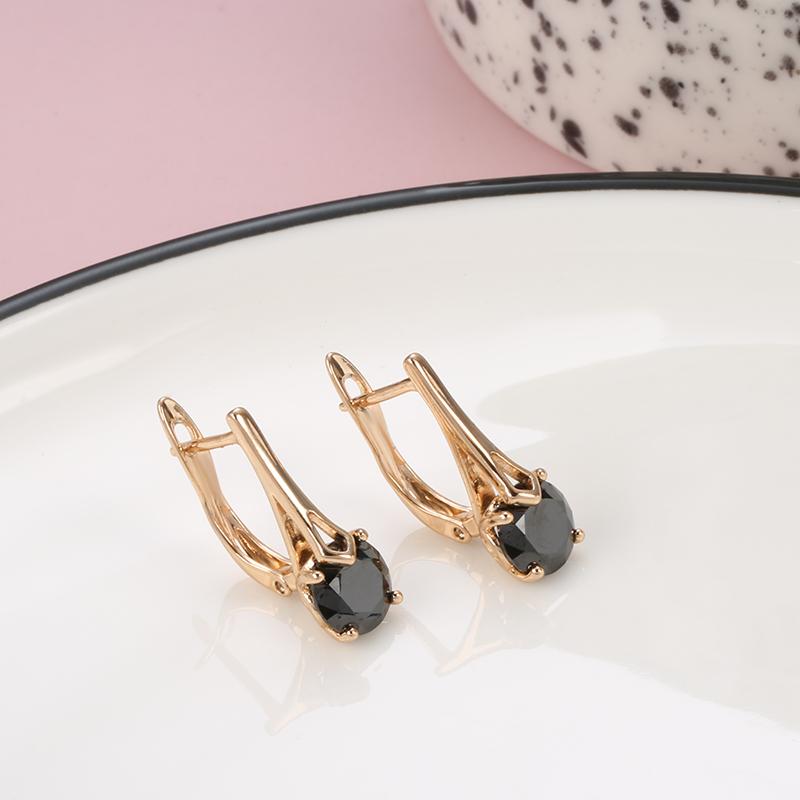 Simple Black Natural Zircon Clips Earrings For Women Trendy  Rose Gold Color Bride Wedding Earrings Fine Jewelry