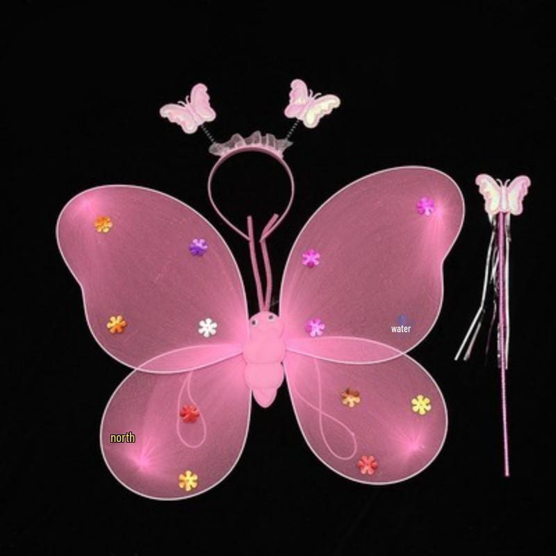 Girls' Luminous Butterfly Wings & Light-Up Fairy Wand Dress-Up Set