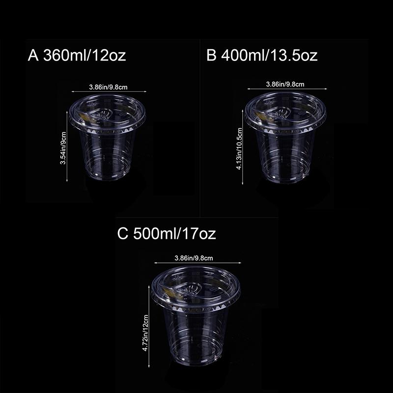 10 Pezzi 360/400/500ml Bicchieri di Plastica Trasparenti Monouso con Coperchio per Bere Direttamente Contenitore per Caffè Freddo Tè Bevande Fredde Frullati
