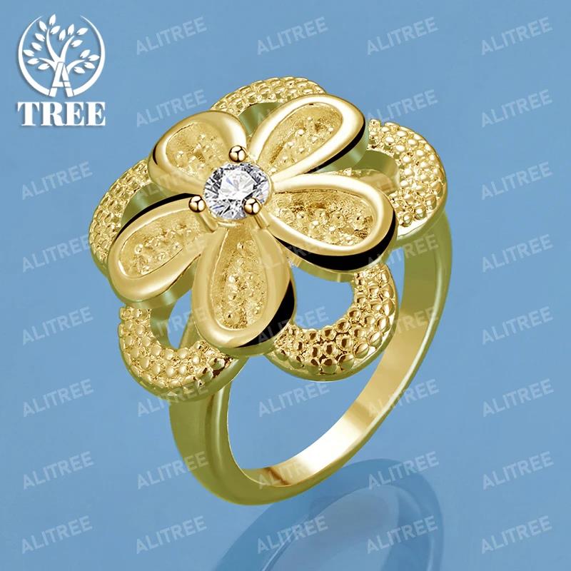 ALITREE 18K Gold Rings High Quality Classic AAAAA Zircon Flower Ring For Women Party Wedding Fashion Fine Jewelry Gifts