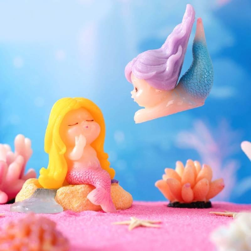 Cute Coral Mermaid Resin Figurine For Aquarium Decor Miniature Ocean Scene Accessories