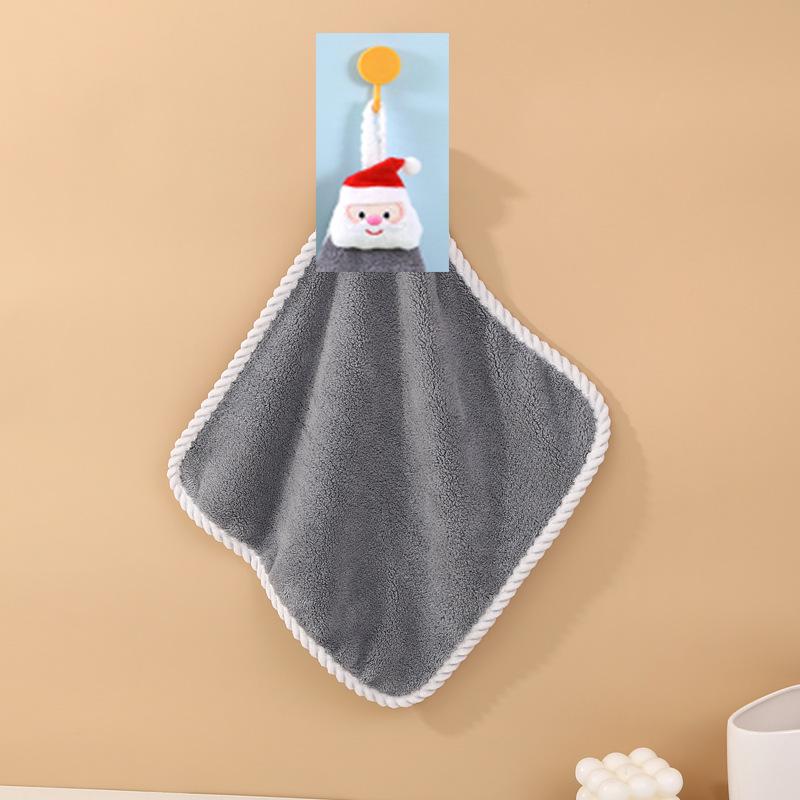 Soft and Cute Santa Claus Warp-Knitted Coral Fleece Hand Towel for Kitchen