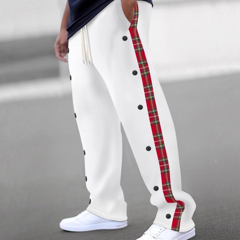 New men's row buckle spelling plaid webbing casual trousers straight trousers outdoor trousers men's new